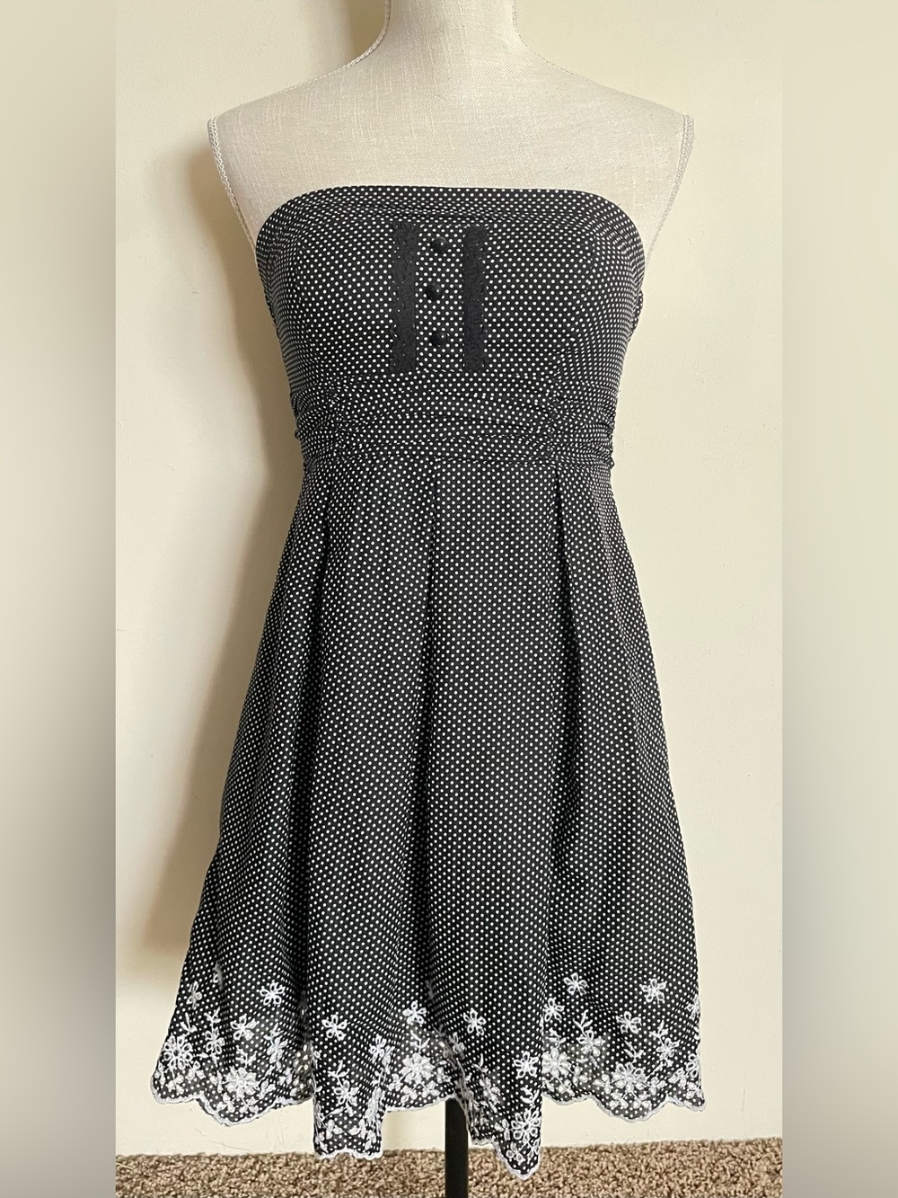 Speechless Strapless Black and White Polka Dot Mini Dress
